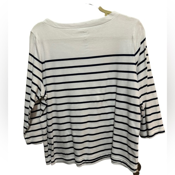 Croft & Barrow - white / Black stripes Cotton boat neck top - Size PXL - Picture 2 of 4